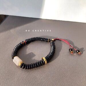 New men's original design natural coconut wood with moonstone handwoven bracelet